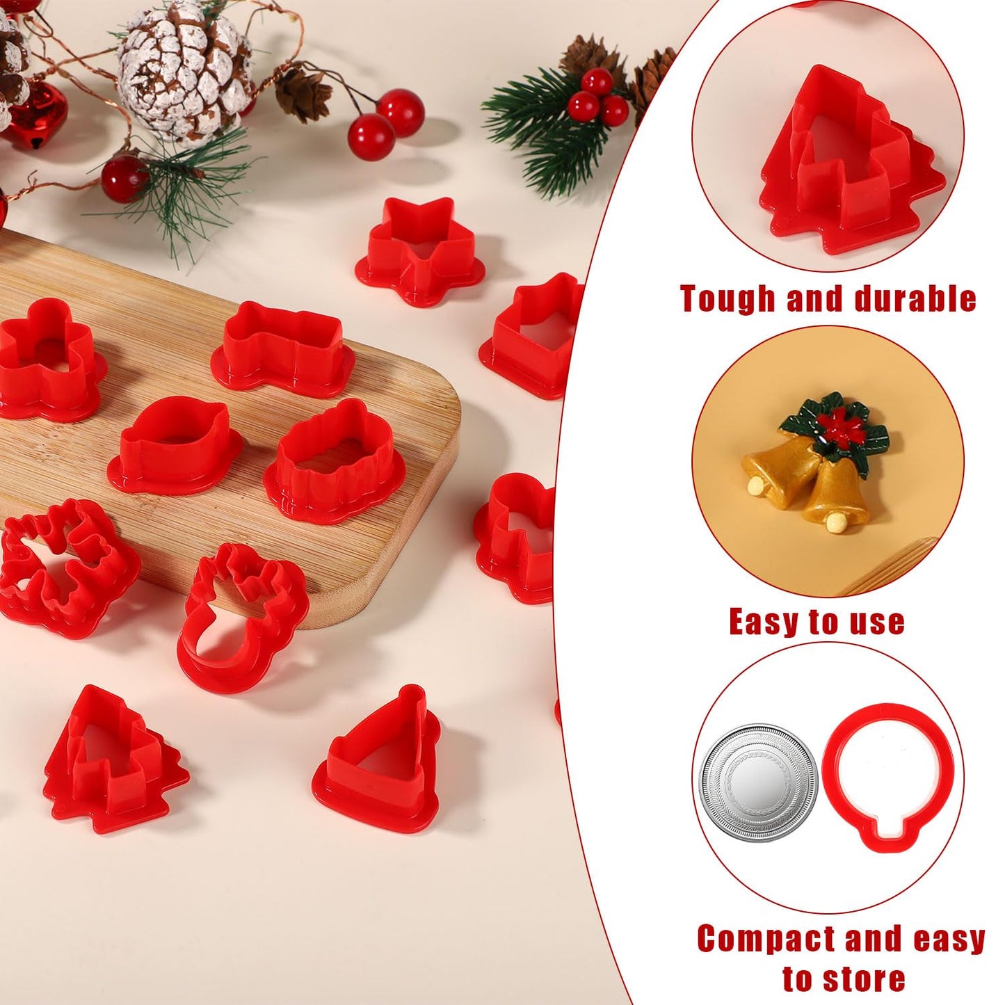 26pcs Christmas Polymer Clay Cutters for Ornaments, Resin Polymer Clay Molds Mini Xmas Holiday Embedded Clay Cutters 26 Design Polymer Clay Tools for Earrings Jewelry Making DIY Craft (Red)
