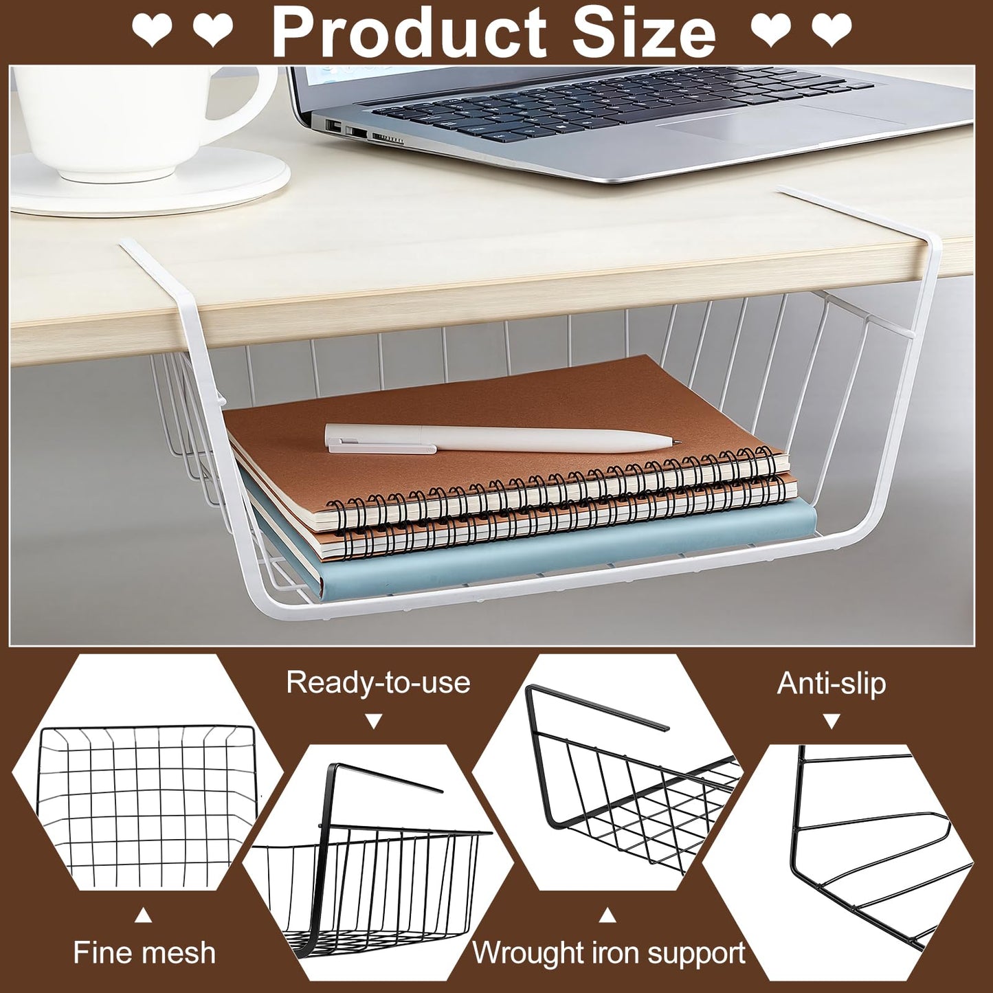 INTERWARM 8 Pcs Under Shelf Wire Basket, Slide-in Baskets Organizer for Kitchen Pantry Desk Bookshelf, Cabinet Baskets Organizer 12.2x8.66x5.1Inch for Kitchen, Office, Pantry(Black and White)