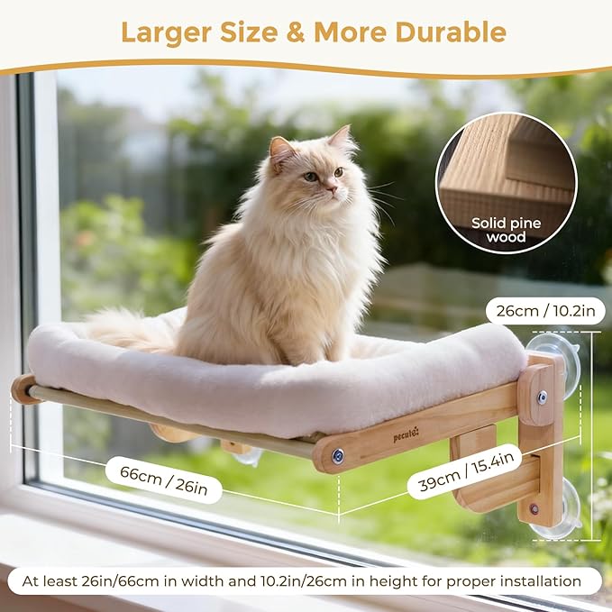 Pecute Foldable Cat Window Perch, Cloud-Soft Cat Bed with Wood Frame, 26" L