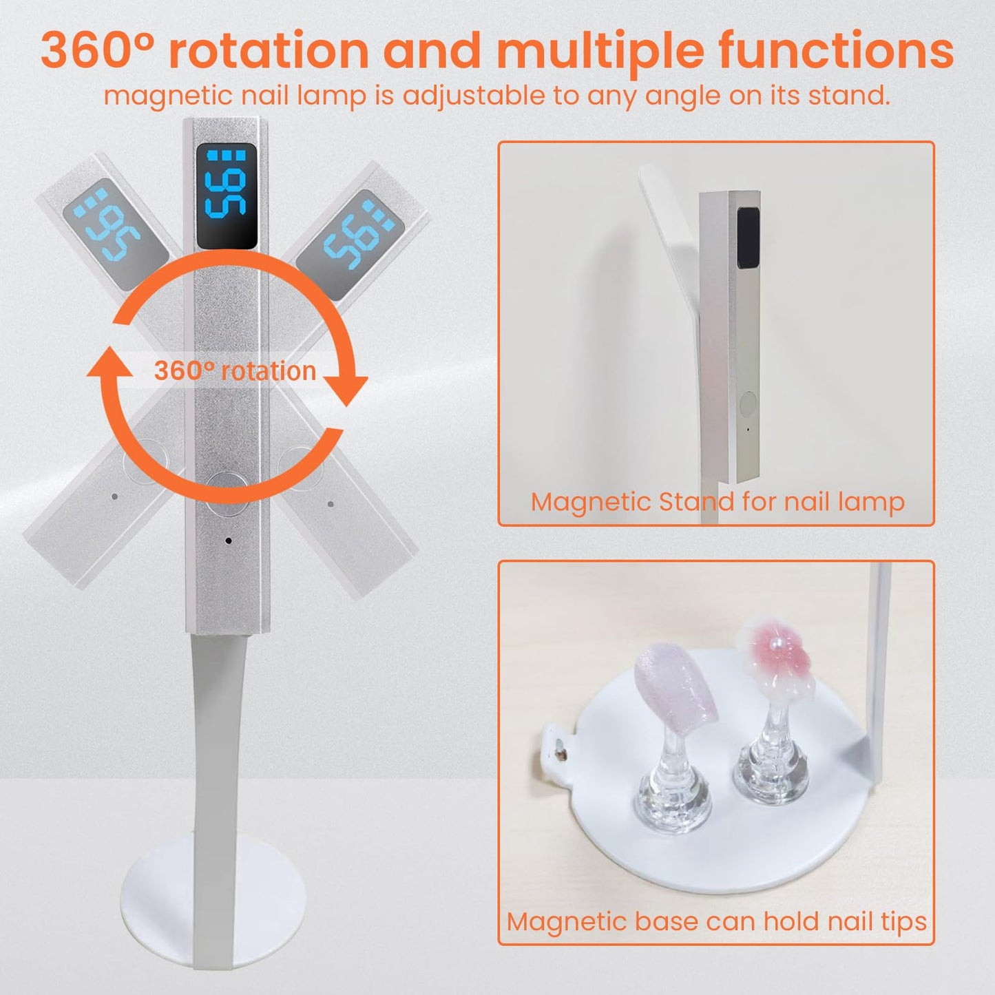 ESUOHYM Mini Handheld Uv Light for Gel Nails with Magnetic Stand for One Finger Nail Dryer with LCD Display Portable Rechargeable Cordless Nail Lamp