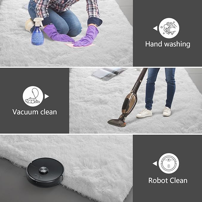 9X12 Large Area Rugs for Living Room Bedroom,White Big Shag Rug for Bedroom Dorm,Soft Fluffy Indoor Carpet Nursery Rugs for Kids Girls Room Home Decor (White, 9X12 Feet)