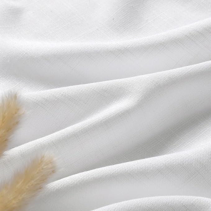 White Semi Sheer Linen Curtains 94 inch Length for Living Room Back Tab Rod Pocket Modern Farmhouse Coastal Decor Off White Cotton Textured Gauze Curtains 94 inches Long for Dining Room Office