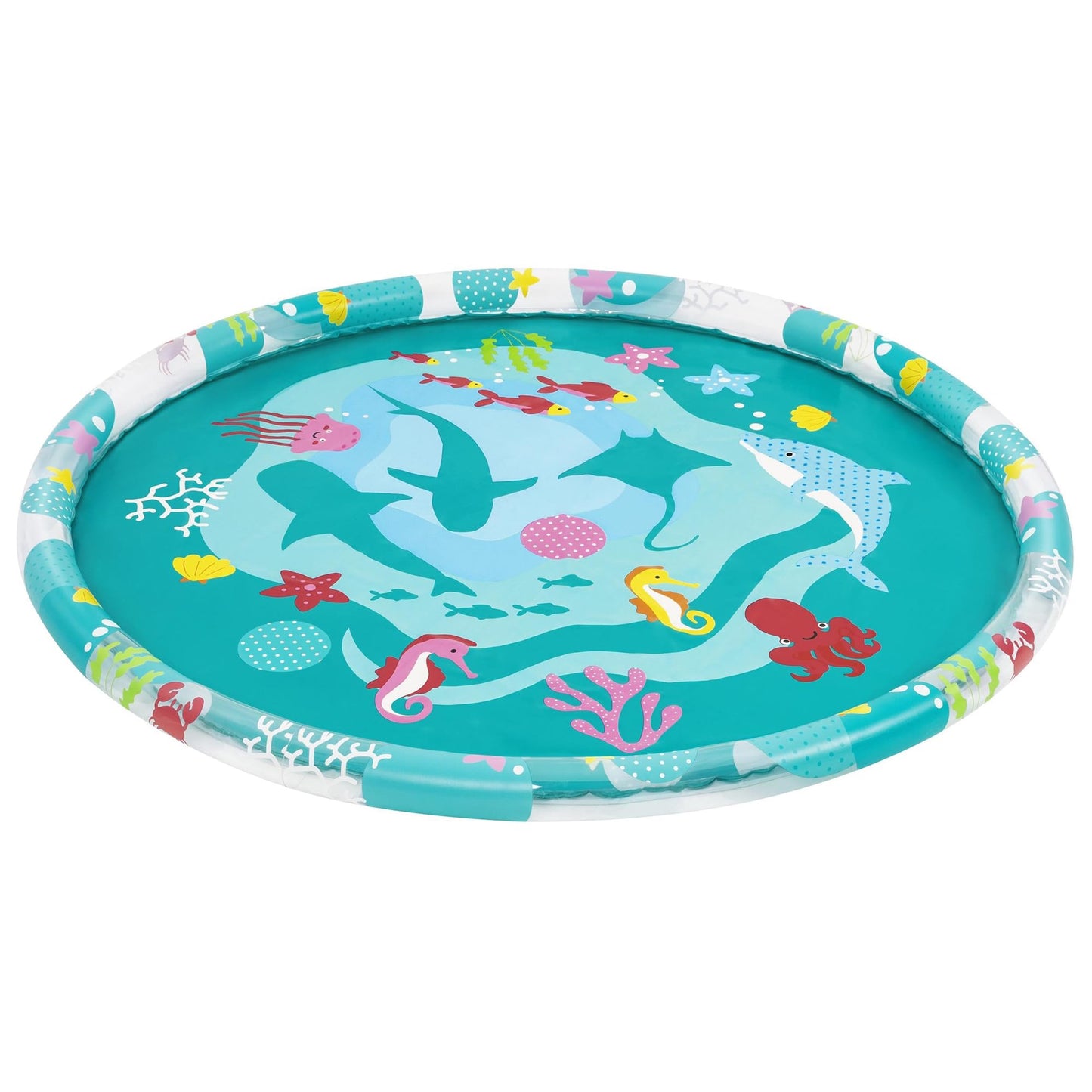 H2OGO! 65" Underwater Utopia Splash Pad - Inflatable 65" Marine Water Sprinkler, Shallow Rim Wading Pool Mat, Outdoor Fountain Sprayer, Toddler-Kid 2+