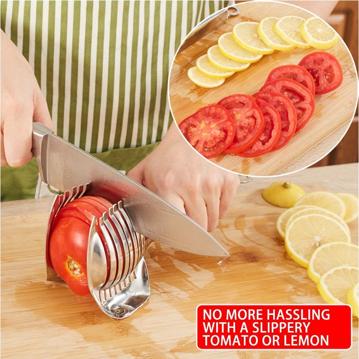 KAYCROWN Tomato Slicer Lemon Cutter Multipurpose Handheld Round Fruit Tongs Stainless Steel Onion Holder Easy Slicing Kiwi Fruits & Vegetable Tools Kitchen Cutting Aid Gadgets Tool