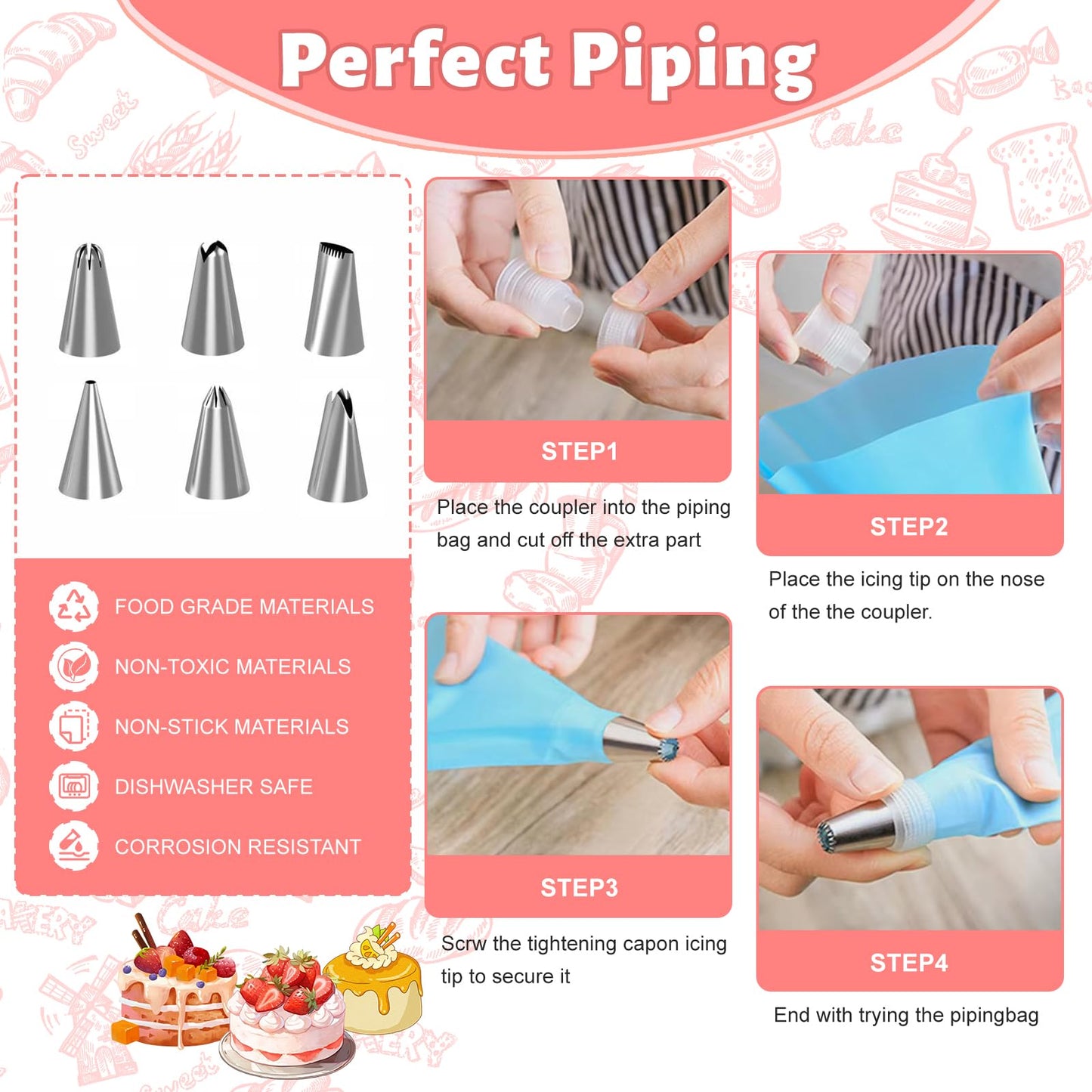 FGASIDYO 207PCS Cake Decorating Kit Includes Revolving cake turntable for decorating, Icing Bags and Tips Set, 3 Spatulas, 3 Cake Scraper, 100 Piping Bags, frosting piping kit,and 3 Coupler for Baking
