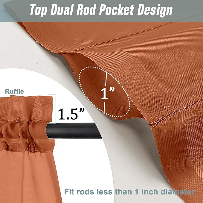 Orange Small Sheer Curtains 2 Panels Set, Kitchen Curtains 36 Inch Length, Elegant Light Filtering Short Window Drapes for Living Room Bedroom, Dual Rod Pocket Design, 2x42Wx36L Inches