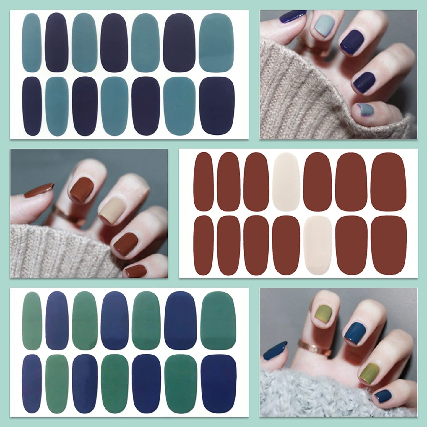 WOKOTO 20 Sheets Solid & Gradient Full Nail Wraps for Women Nails Self Adhesive Nail Polish Stickers Classic Solid Nail Strips Peel and Stick Nail Polish Strips Gel Stickers for Nail Art Wraps