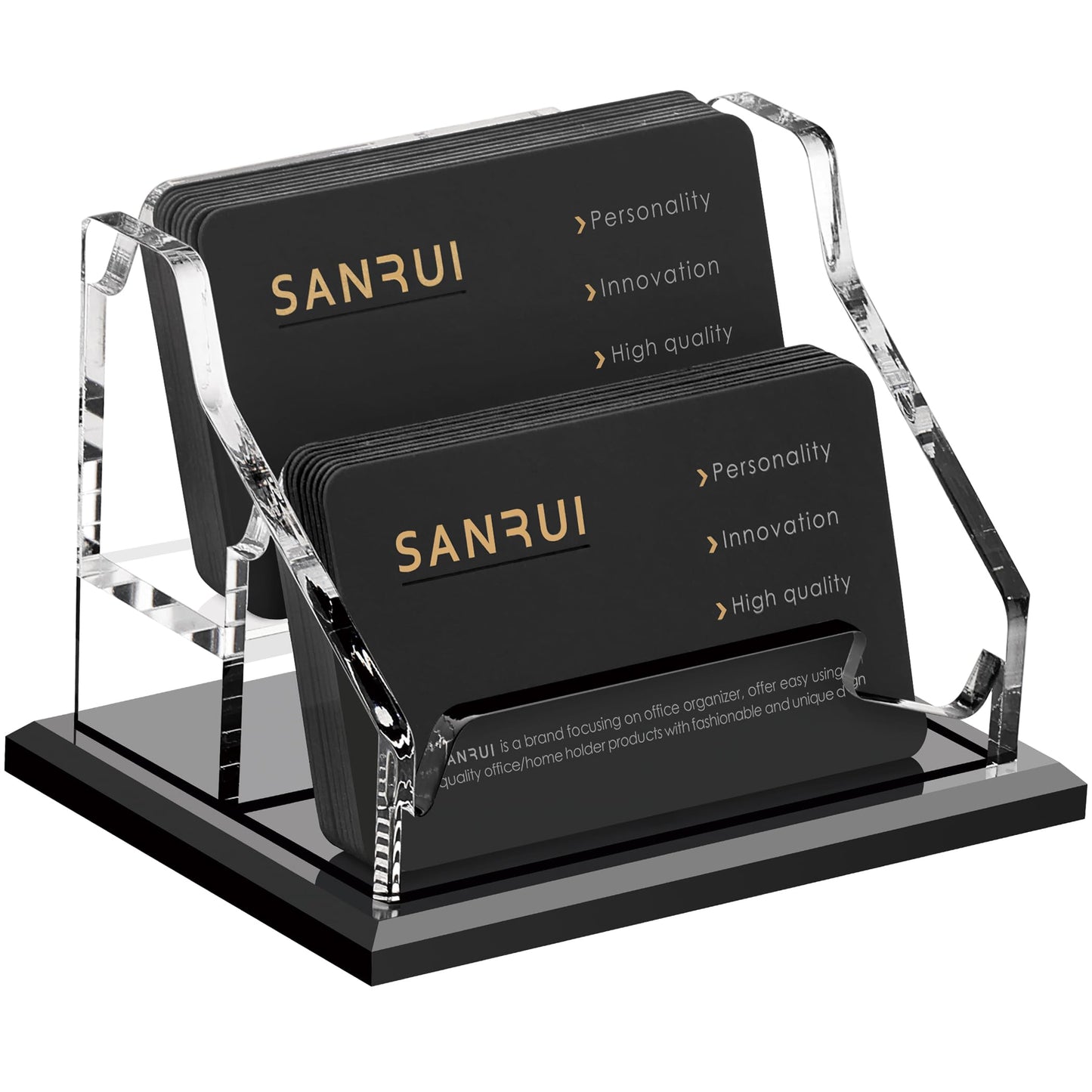 SANRUI Acrylic Business Card Holder, Black Business Cards Display Stand for Desk, Clear Horizontal 2 Slot Desktop Organizer , 120 Card Capacity