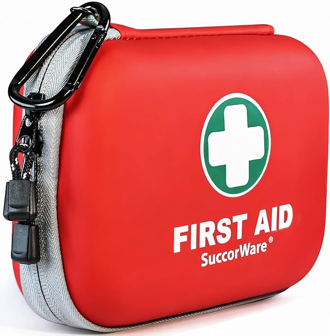150 Pieces Mini First Aid Kit - Small Medical Kit with Hard Shell - Emergency First Aid Kit for Car, Travel, Home, Outdoor, Office, Camping, Hiking (Red)