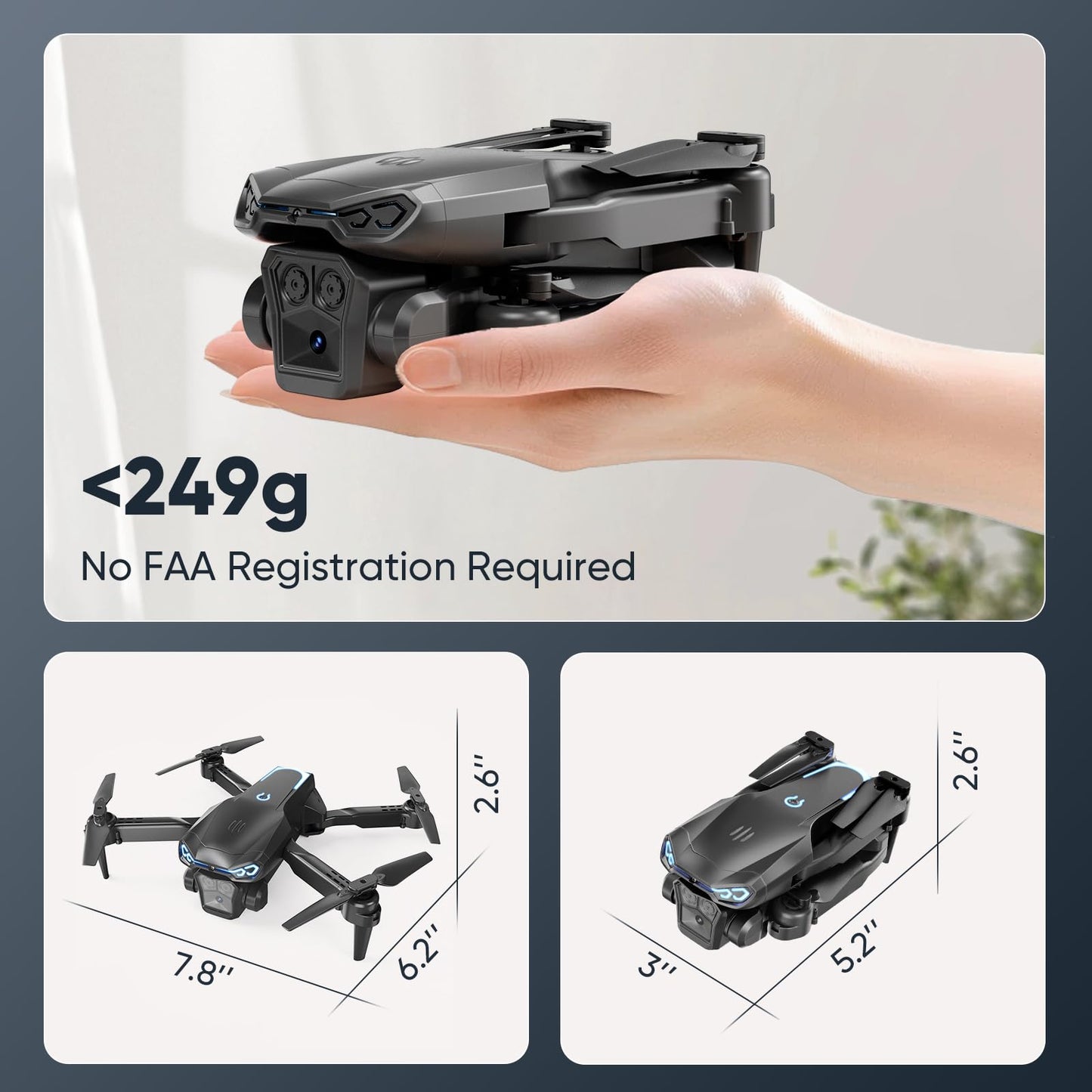 X-shop Foldable Drone with 1080P Camera for Beginners & Kids, FPV RC Quadcopter Toys Gifts for Boys Girls, One Key Start, 3D Flips, Gesture Selfie, 3 Speed Modes, 2 Batteries