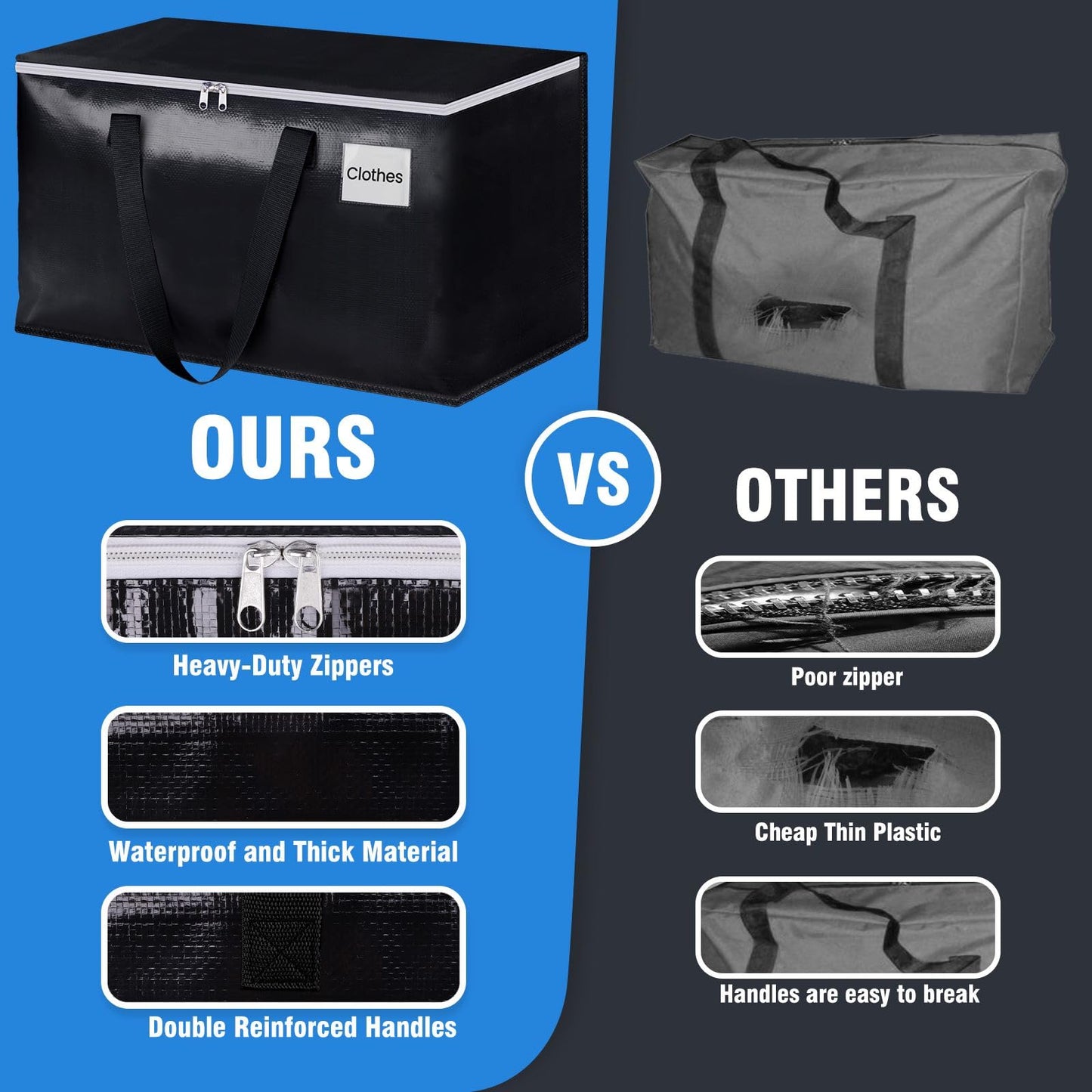 BlissTotes Moving Bags, Heavy Duty Moving Boxes with Zippers Top and Sturdy Handles, Storage Bags for Space Saving and Packing, Collapsible Moving Supplies, Storage Totes (76L, 8-Pack, Black)