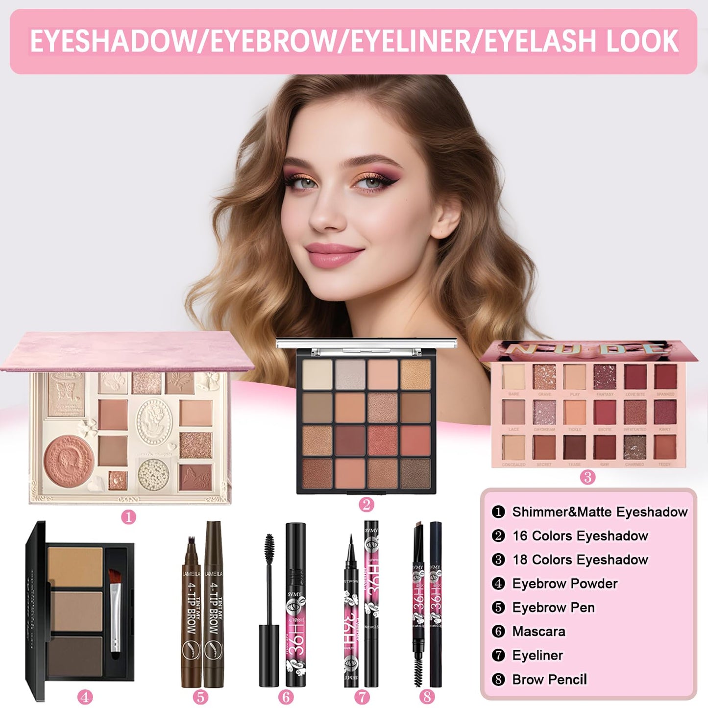 All in One Makeup Kit Makeup Set for Women Full Kit, Make Up Gift Set for Women Teens Girls, Makeup Essential Bundle Includes Eyeshadow Foundation Lipsticks Mascara Eyeliner Cosmetic Brush Set