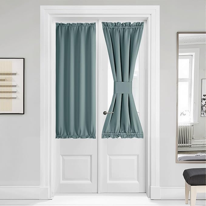 NICETOWN French Door Curtain for Door Window, Privacy Thermal Insulated Window Covering for Patio Front Sidelight Panel, W36 x L50 inch, 1 Panel, Greyish Blue