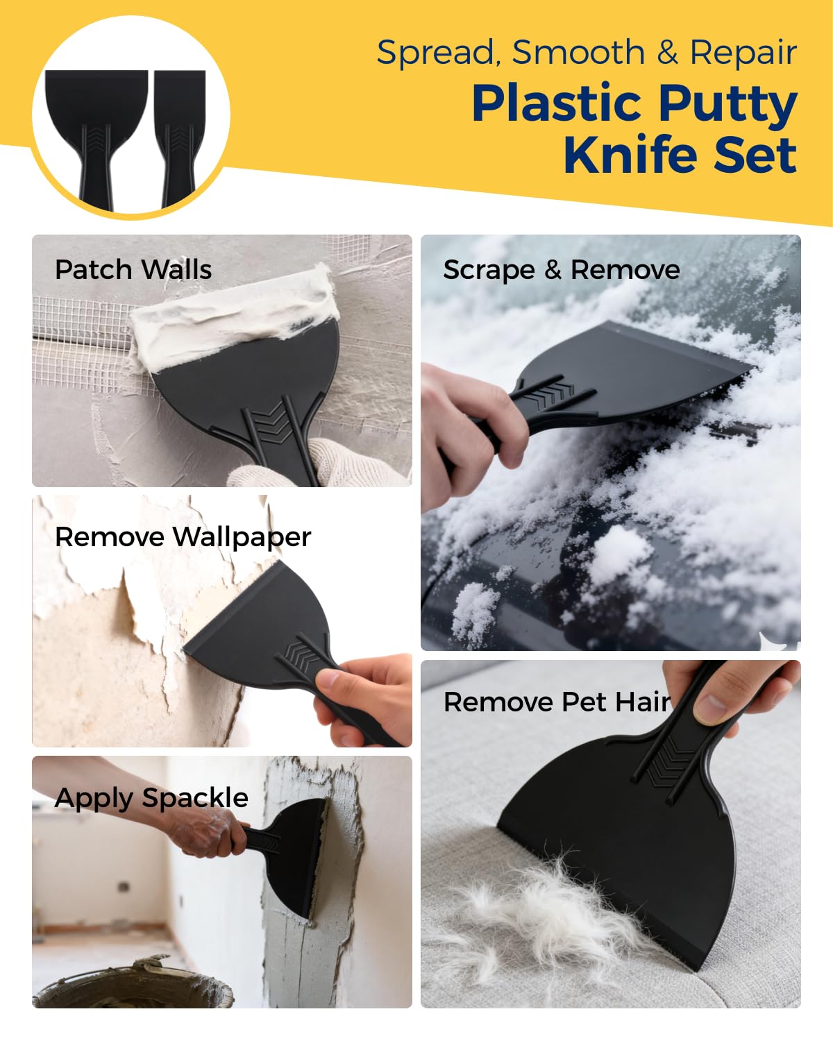 Plastic Putty Knives Set, Plastic Putty Filler Knife & Scrapers Tool Non Scratch, Spackle Knife Scraper Tool for Wall Repair, Wallpaper Paint Removal (18)
