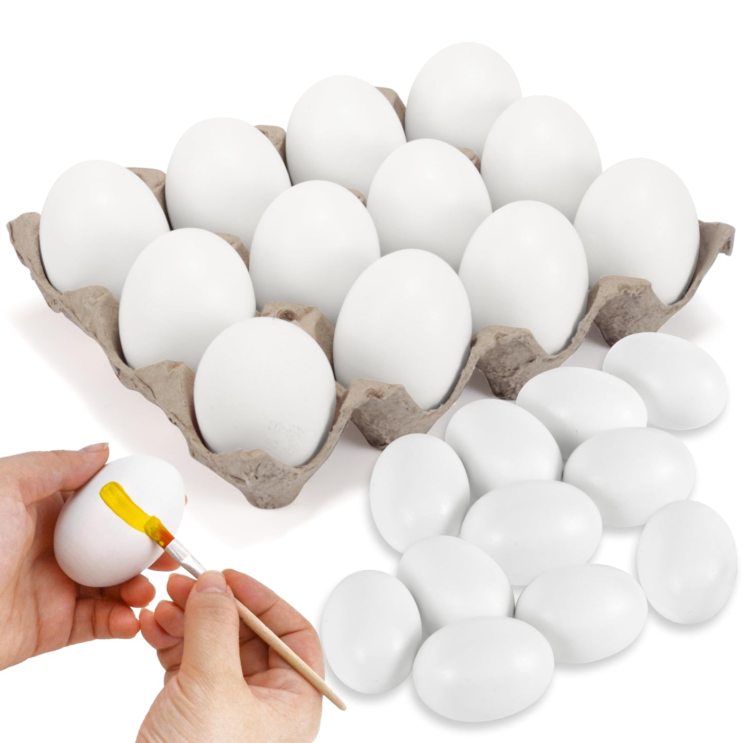 JOYIN 36 Pcs Easter White Wooden Egg, Fake Eggs Plain Decorating for DIY Paint Your Own Egg Decor, Easter Craft, Basket Stuffers, School Activities Supplies