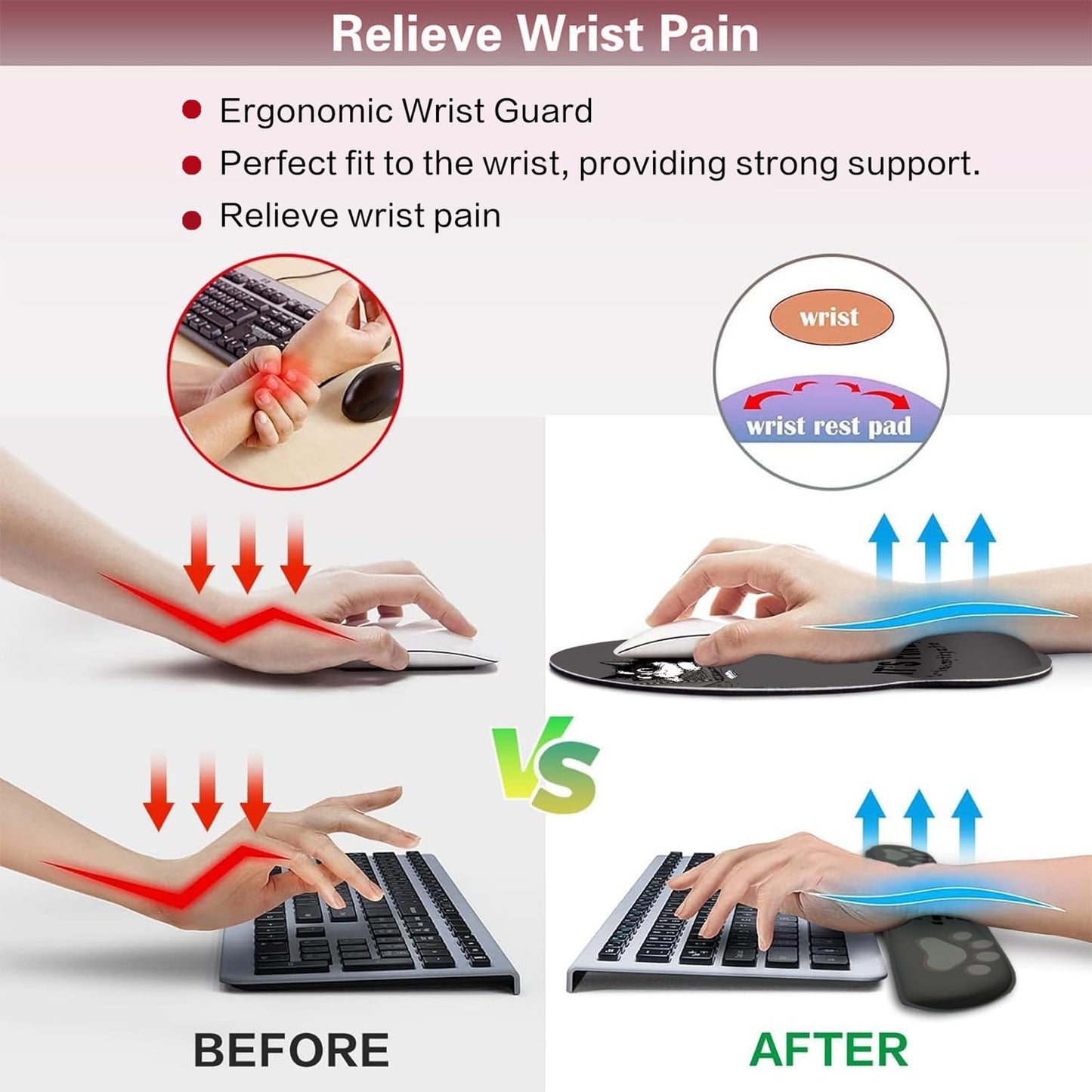 AQQA Funny Keyboard Mouse Pad Set,XXL Mouse Mat+Keyboard Wrist Rest Support, Cat Ergonomic Mouse Pad with Wrist Rest, 4 Pcs Cute Office Desk Accessories,35.4×15.7 in