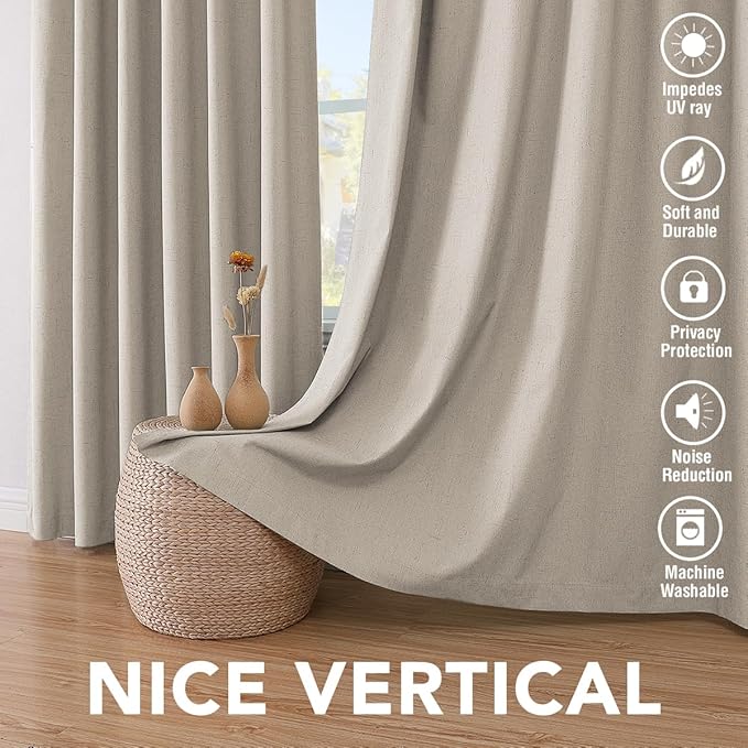 H.VERSAILTEX 100% Blackout Curtains for Bedroom Thermal Insulated Linen Textured Curtains Heat and Full Light Blocking Drapes Living Room Curtains 2 Panel Sets, Cobblestone, 52x54 Inch