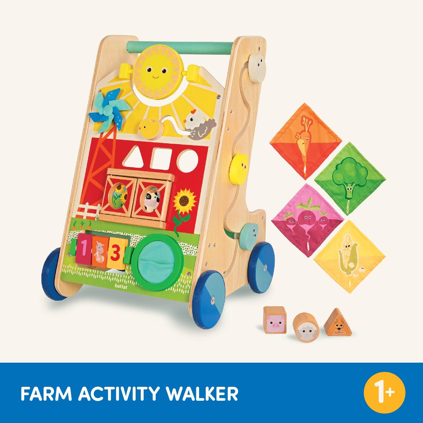 Battat – Wooden Activity Walker – 9 Educational Activities – Learning & Walking Toy for Toddlers – Stand, Push, Walk – 1 Year + – Farm Theme