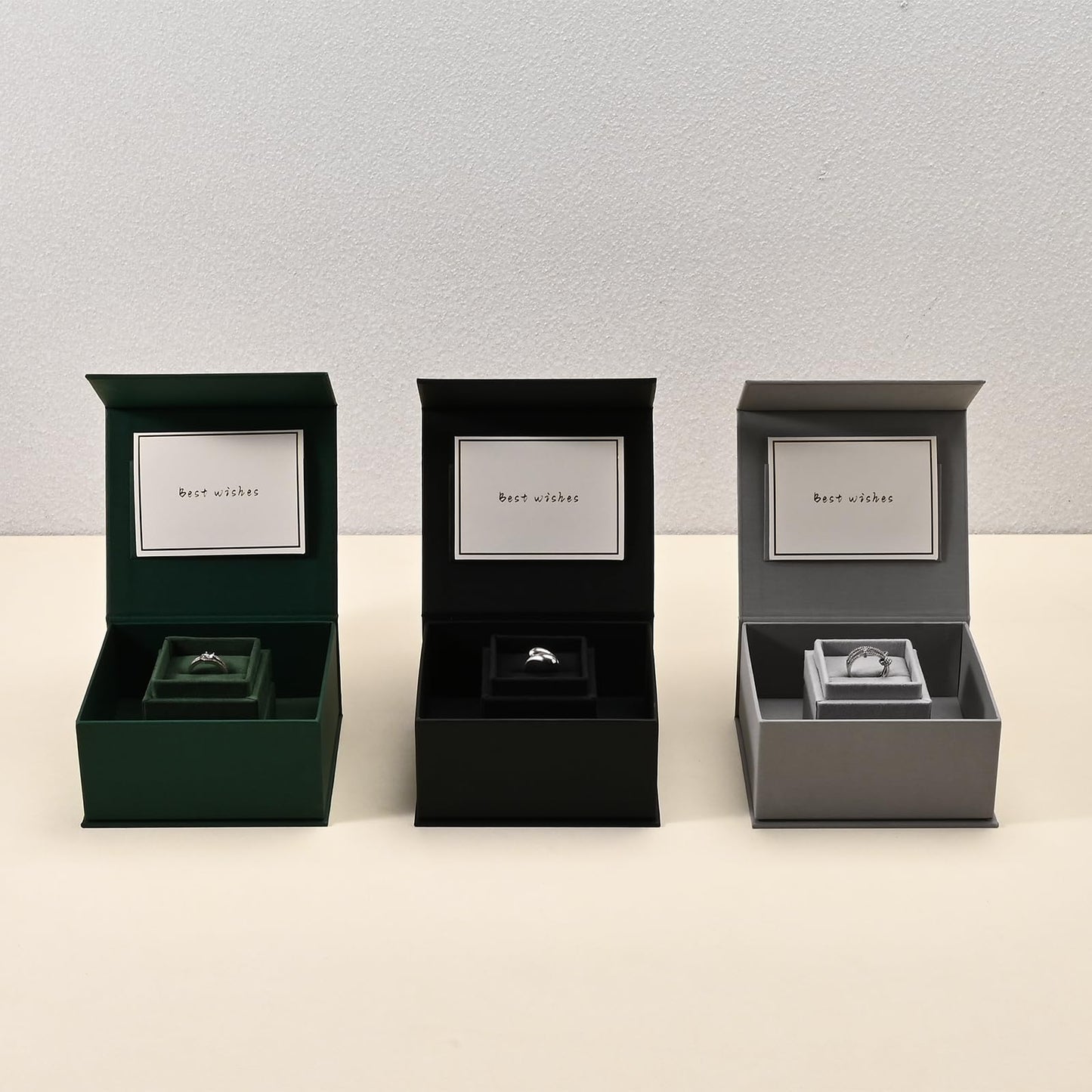 Papten Velvet Ring Gift Box with Outer Packaging Box, Included Blank Greeting Card, Perfect for Wedding Proposal Engagement (Grey)