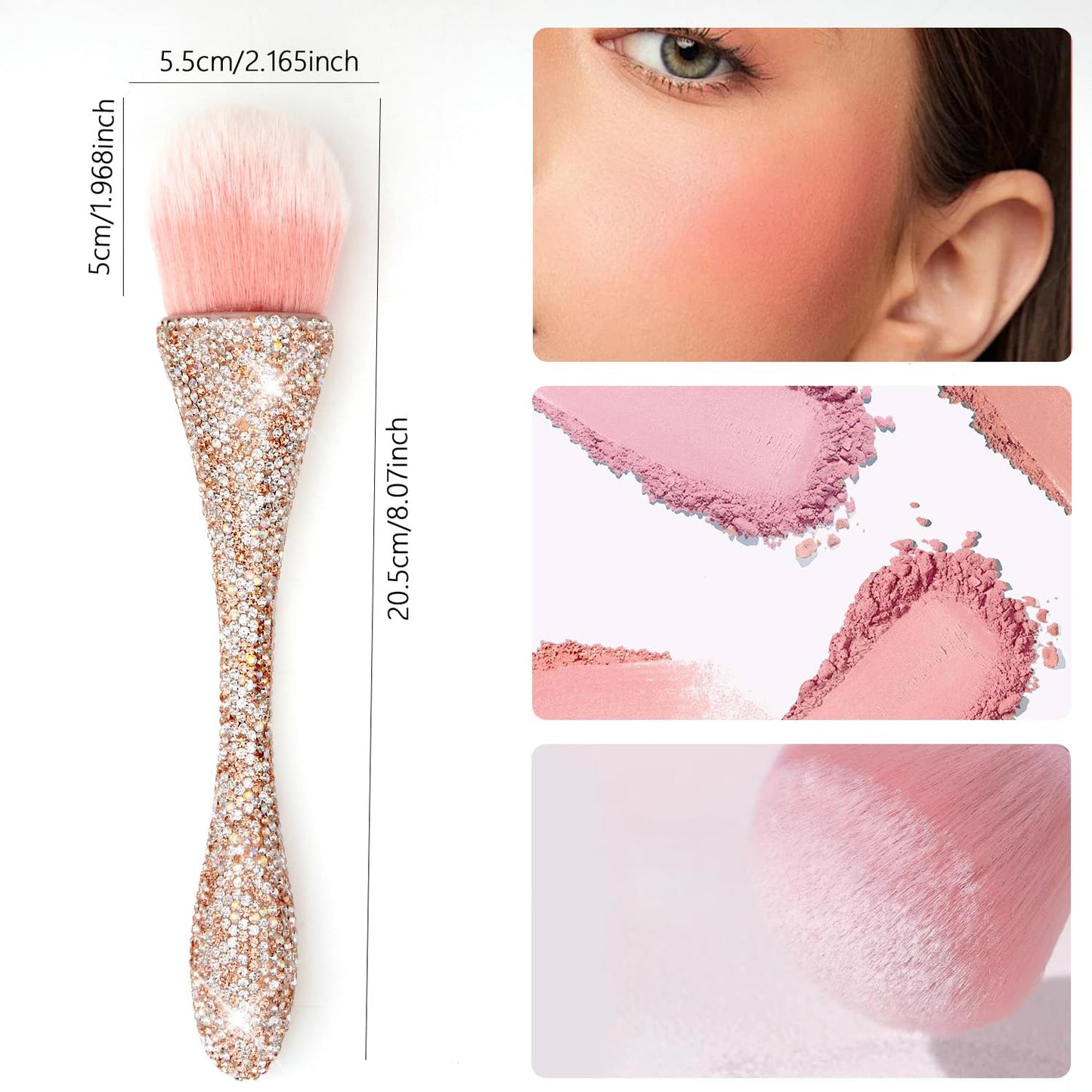 JERCLITY 1 Piece Shiny Rhinestones Powder Makeup Brushes Blush Brush Super Large Face Makeup Brushes Kabuki Brushes for Powder Cosmetic Nail Dust Brush Makeup Tool(Gold Diamond)