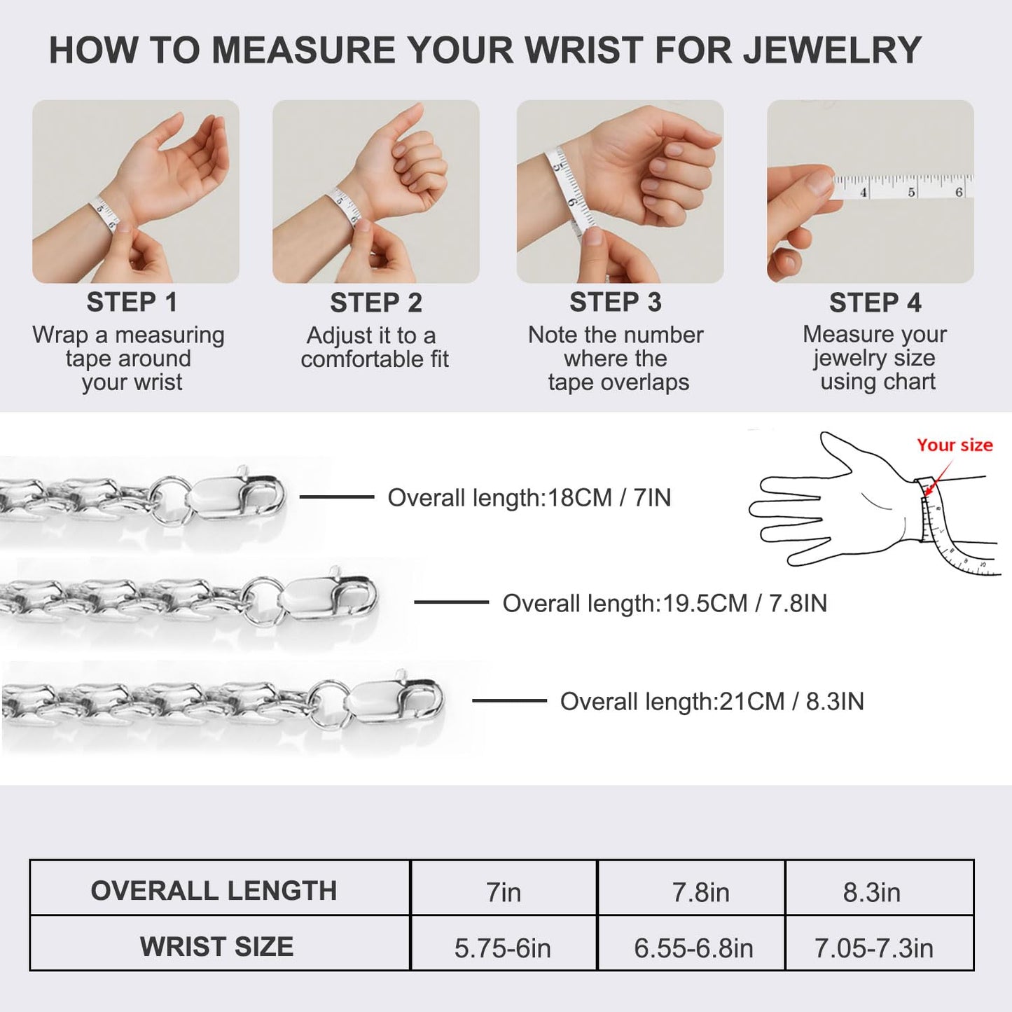 AIAINAGI Silver Link Chain Bracelets for Women Men 7mm Stainless Steel Paperclip Bracelets Rectangle Solid Chunky Chain 7/7.8/8.3Inches Unisex Wrist Jewelry Gift for Mother（8.3inch）