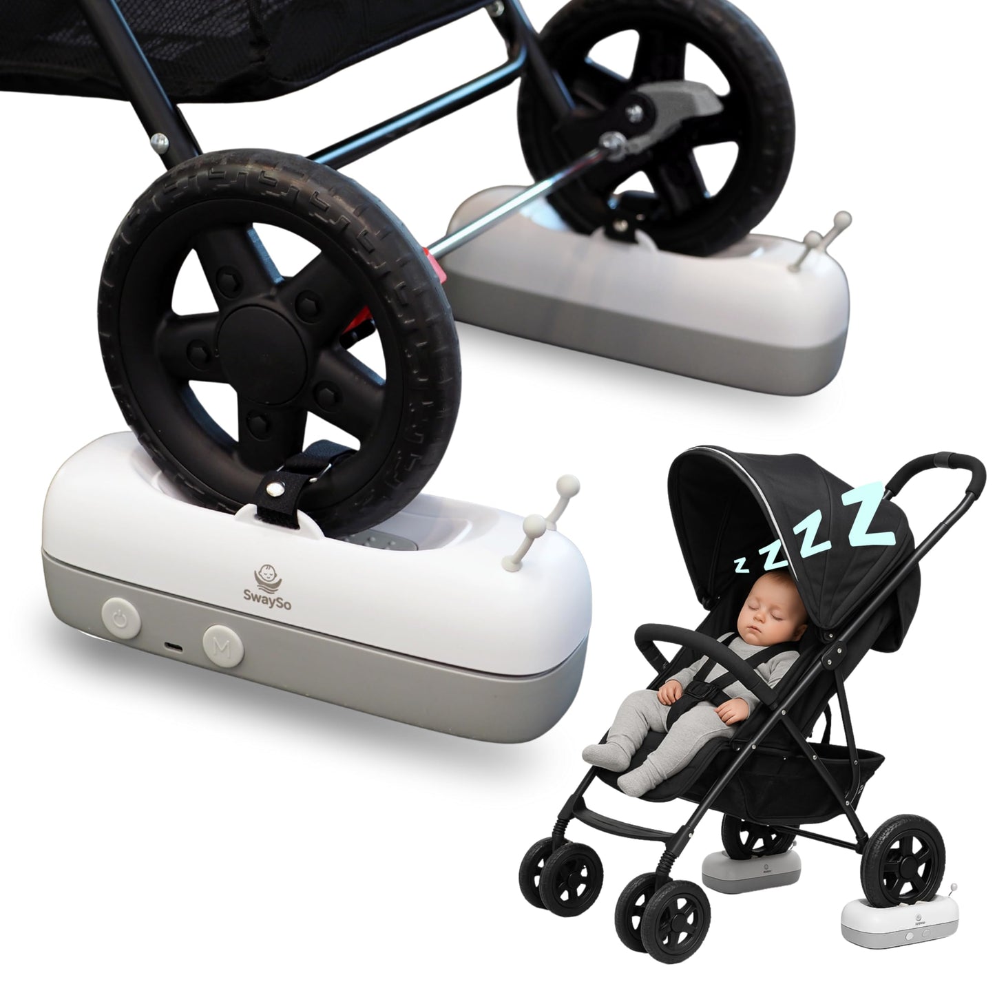 Automatic Stroller Rocker Attachment – Smart Infant Soother for Peaceful Sleep – Rechargeable, Remote Control, Two Soothing Modes – Single-Wheel Lightweight Strollers Only- SwaySo