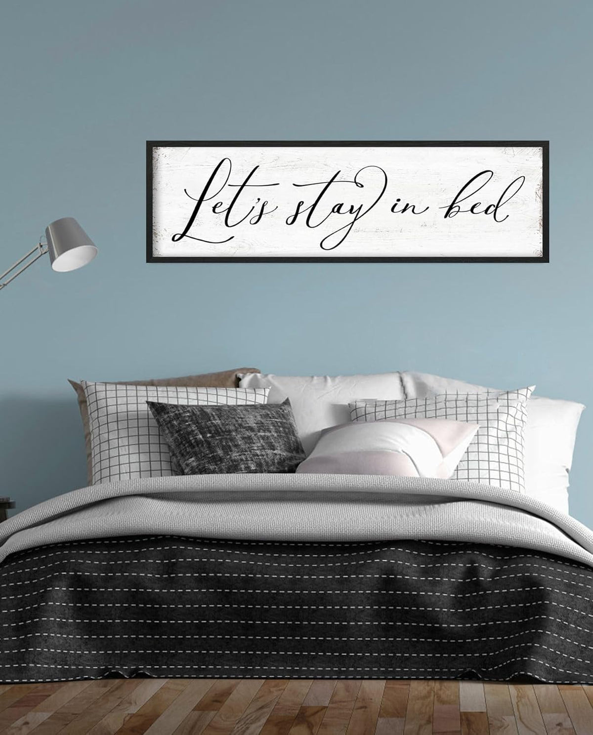 Let's Stay in Bed Sign: Rustic Bedroom Signs Wall Decor Above Bed Framed Modern Farmhouse Family Wall Signs Hanging Plaques Inspirational Quotes Master Bedroom Wall Art 12 x 40 Inch