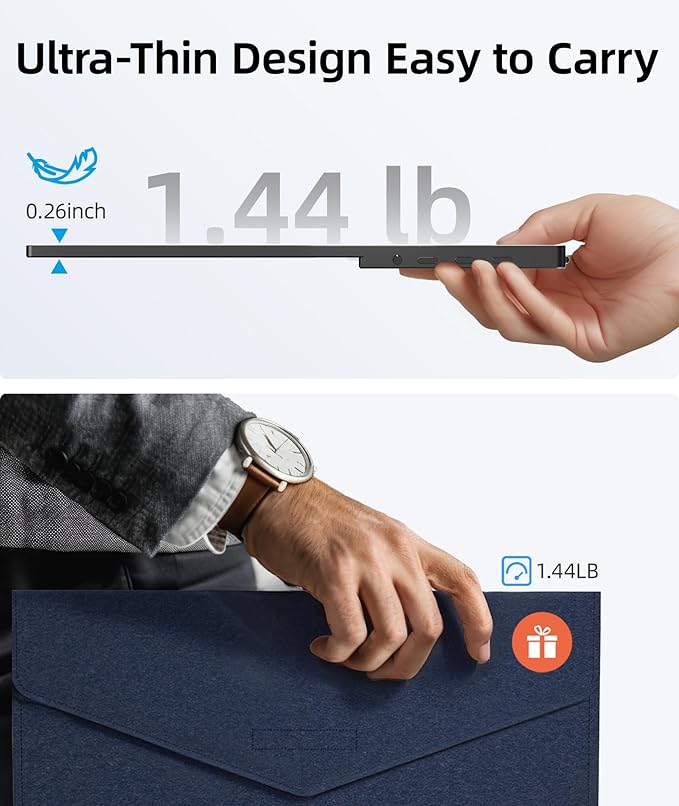Ingnok Portable Monitor, Ultra Slim 15.6 Inch FHD IPS Laptop Screen Extender with Adjustable Stand, USB C Compatible, Ideal for Travel and Office