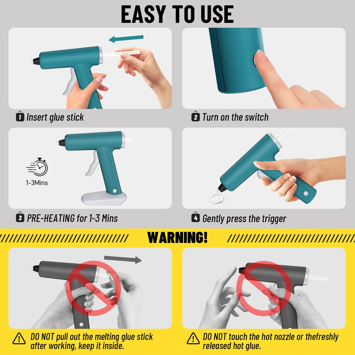 NailHsing Cordless Hot Glue Gun, Fast Heating Glue Gun Set, Stable Support Base Ideal for Crafts, DIY Arts, Home Repairs Blue