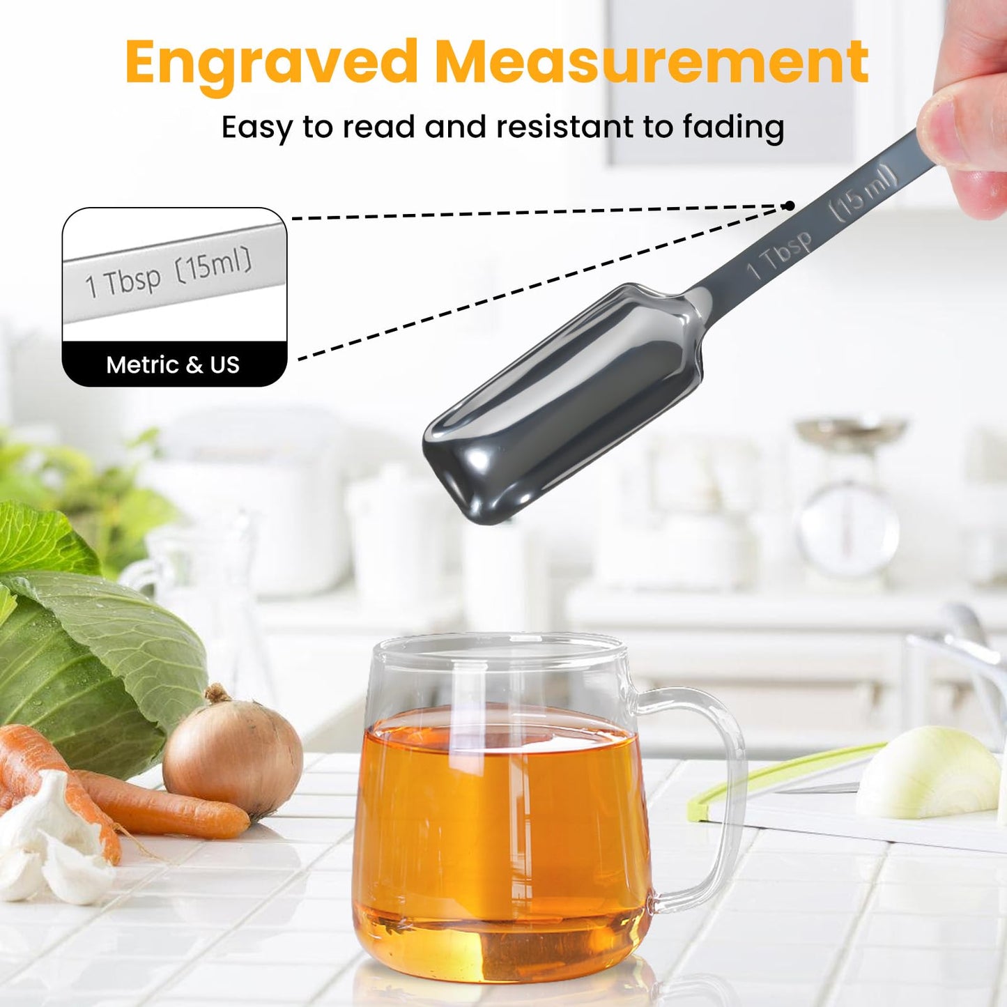 Stainless Steel Measuring Spoons Set of 14 with Leveler, Rectangular Teaspoon & Tablespoon Measuring Spoons for Dry & Liquid Ingredients, Slim Design Fits in Spice Jars
