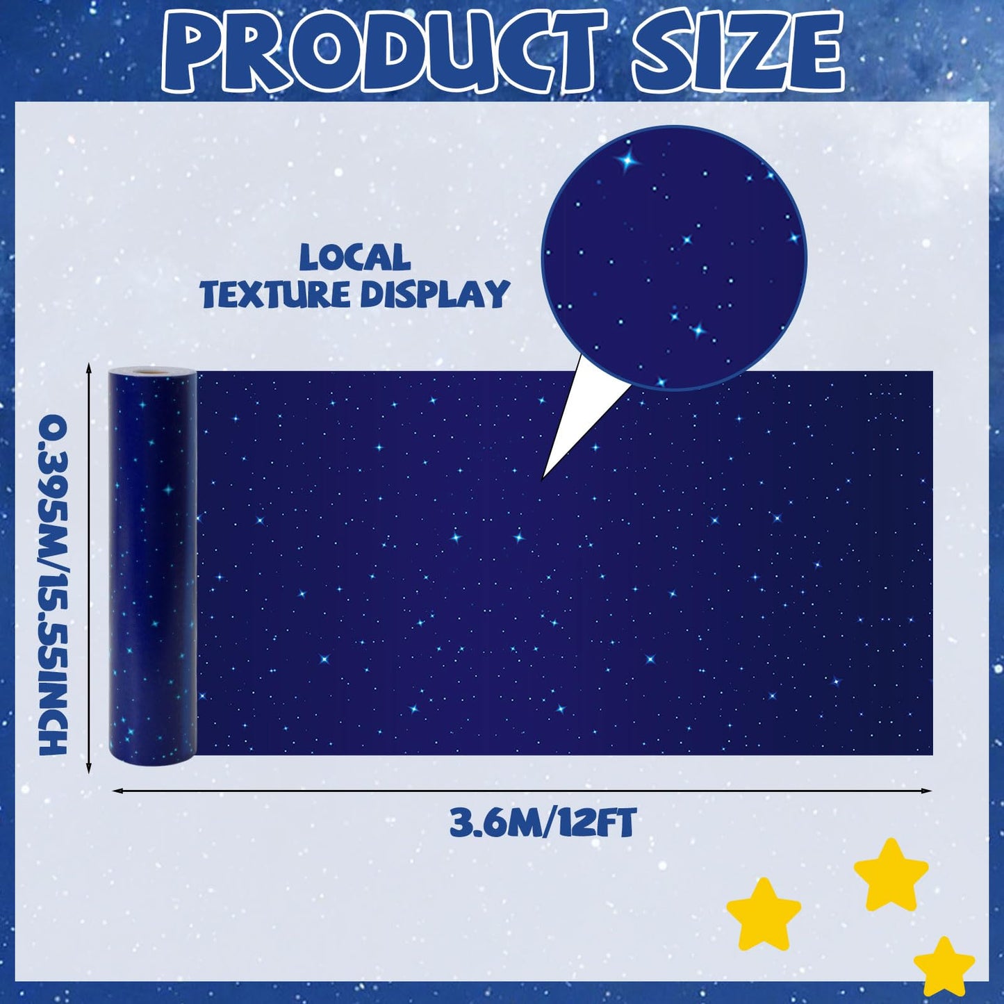 Blue Outer Space Bulletin Board Roll Reusable Waterproof Night Sky Non-Woven Fabric Bulletin Board Wrinkle Resistant Star Galaxy Poster Background for Classroom Decor Wrapping Paper Craft 15.5" x12ft