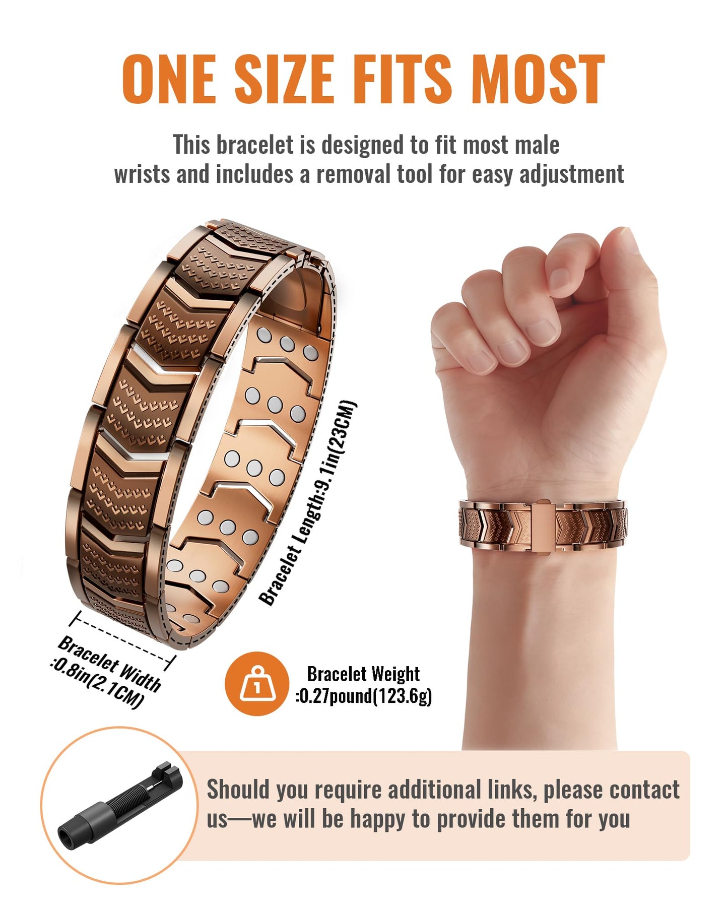 vapeples Copper Bracelet for Men,3X Magnetic,3800 Gauss,99.99% Pure Copper Magnetic Bracelets for Men, Power Balance,Shield Design,Gift Box Packaging With Adjustment Tool