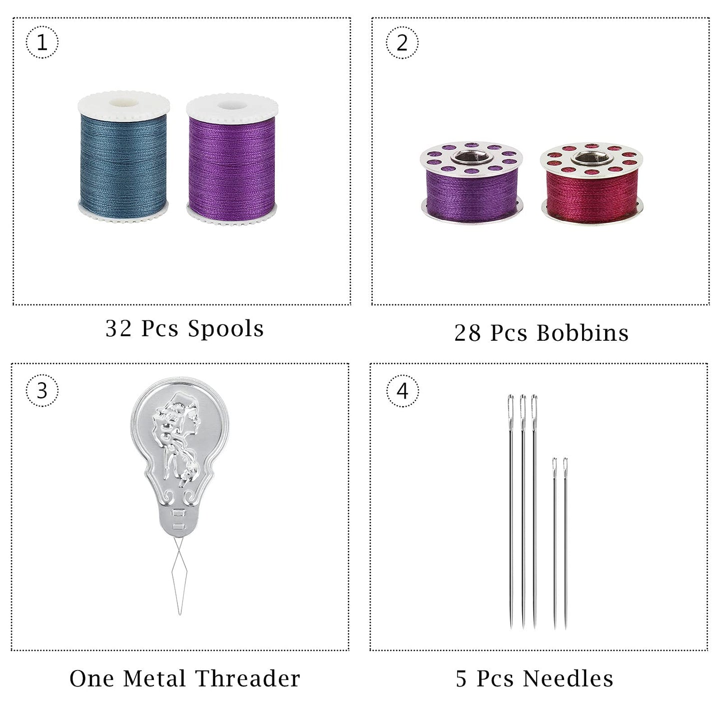 NEX 60 Pcs Bobbins Sewing Thread Kit, Polyester Mini Bobbins and Thread Spools for Hand & Machine Sewing