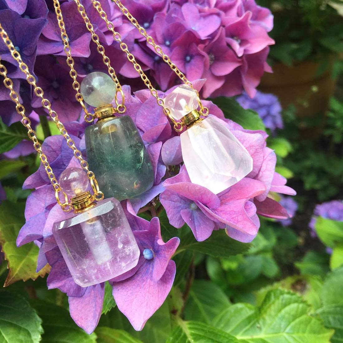 YGLINE Natural Gemstone Crystal Irregule Shape Healing Crystals Chakra Stones Perfume Bottle Necklace