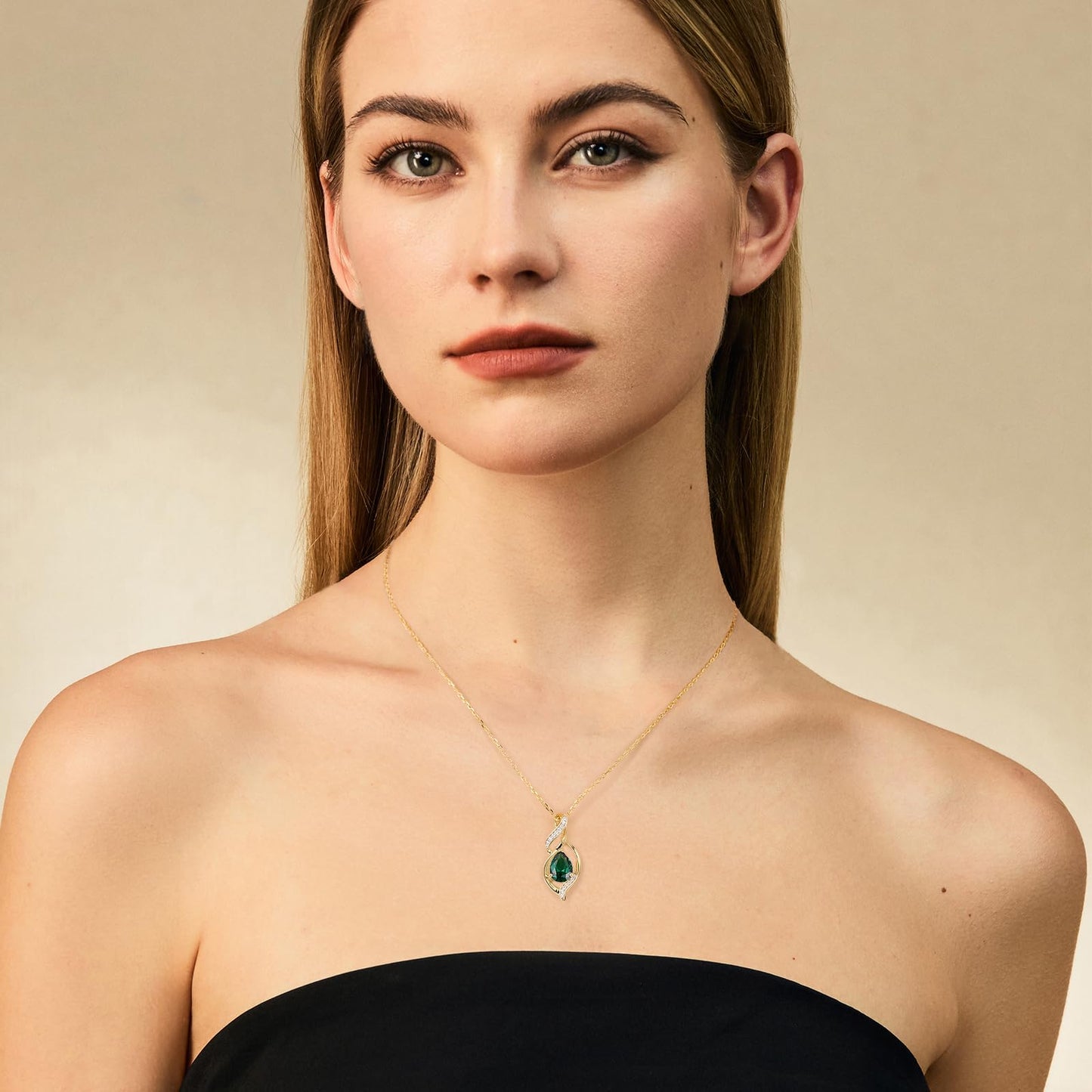 FANCIME 14K Gold Plated May Birthstone Necklace for Women Emerald Teardrop Necklace Sterling Silver Infinity Love Birthday Gifts for Women, 16"+2" Inches