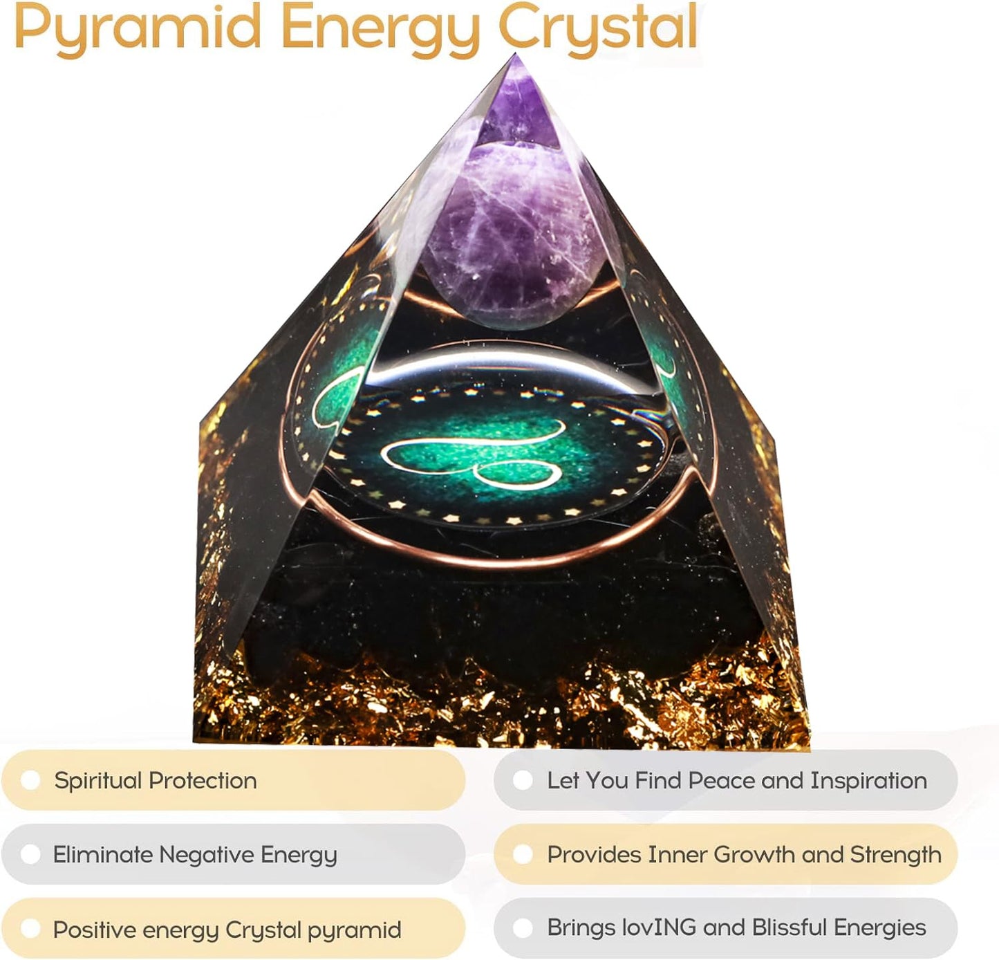 12 Zodiac Orgone Crystal Pyramid, Natural Amethyst with Obsidian,Healing Crystals Pyramid for Protection Chakra, Unique Constellation Pyramid for Positive Energy, Healing Money Health(Leo)