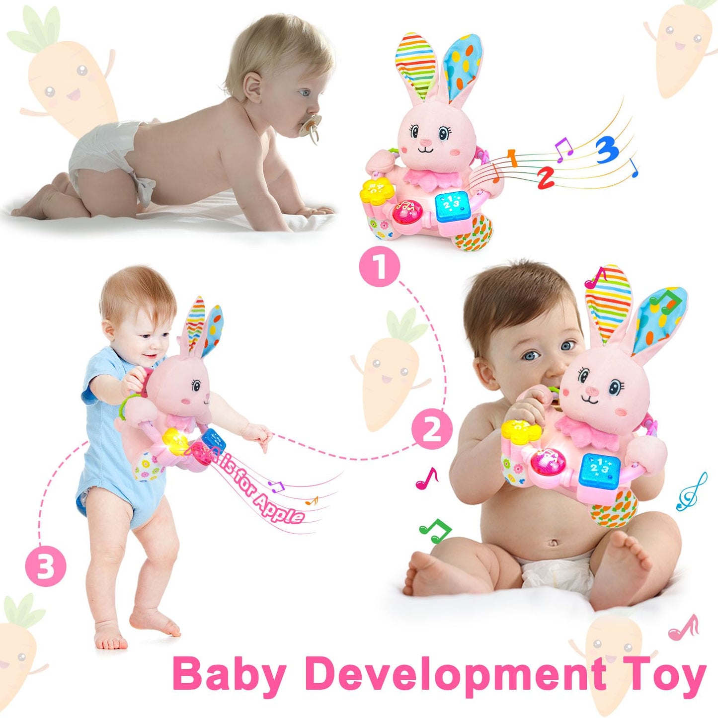 Holaxander Baby Boy Gift Set for 0-12+ Months (1 * Baby Dino Musical Toy & 1 * Musical Plush Rabbit Toy)