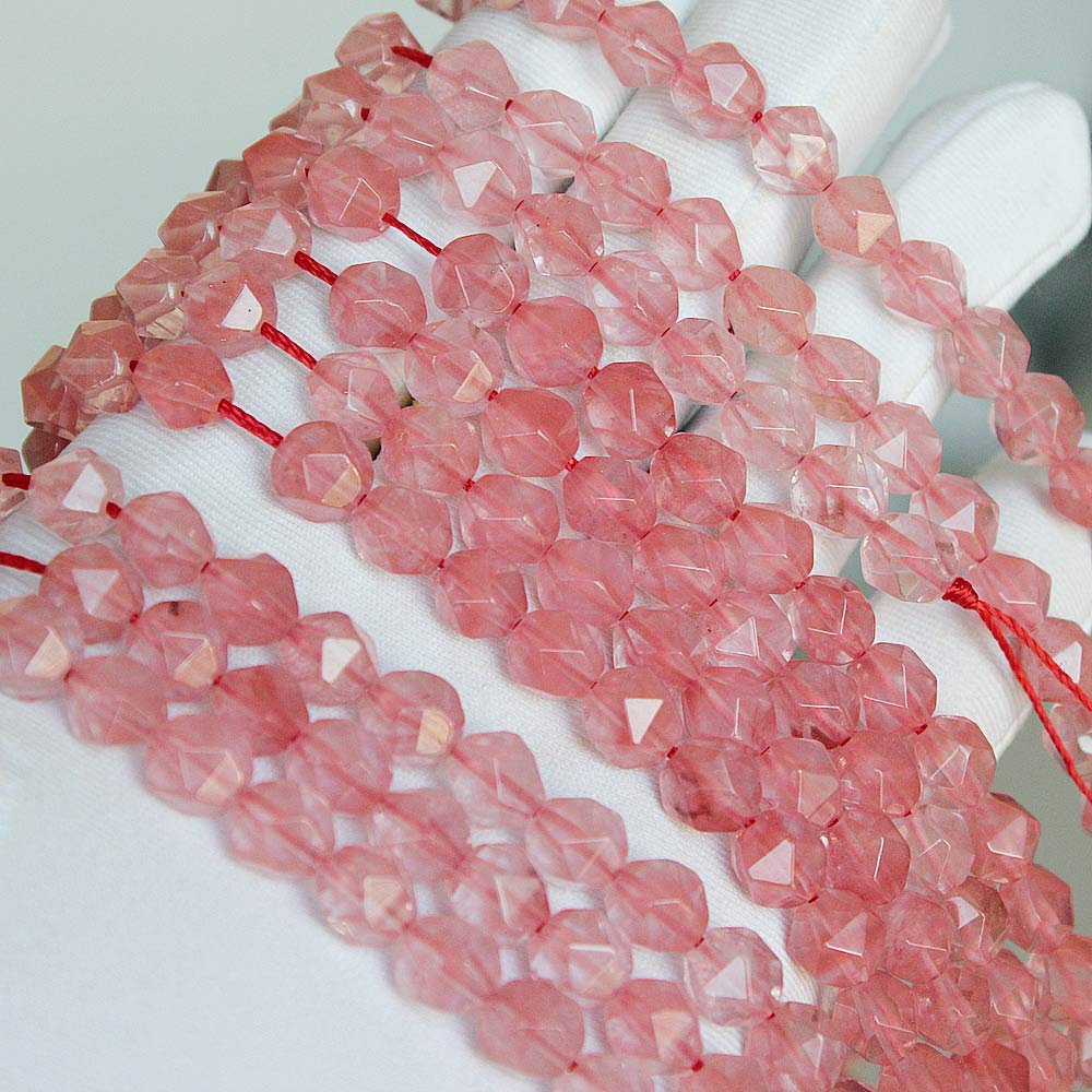 MJDCB Best Sellers Stone Beads Faceted Polygon Red Watermelon Crystal Crystal Energy Stone Healing Power for Jewelry Making(8mm)