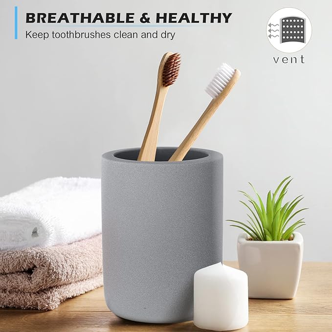 Diatomite Toothbrush Holder, BOJDOPIE Water Absorption Quick Drying Bathroom Countertop Organizer, Stand Cup for Toothpaste Makeup Brushes Razors (Grey)
