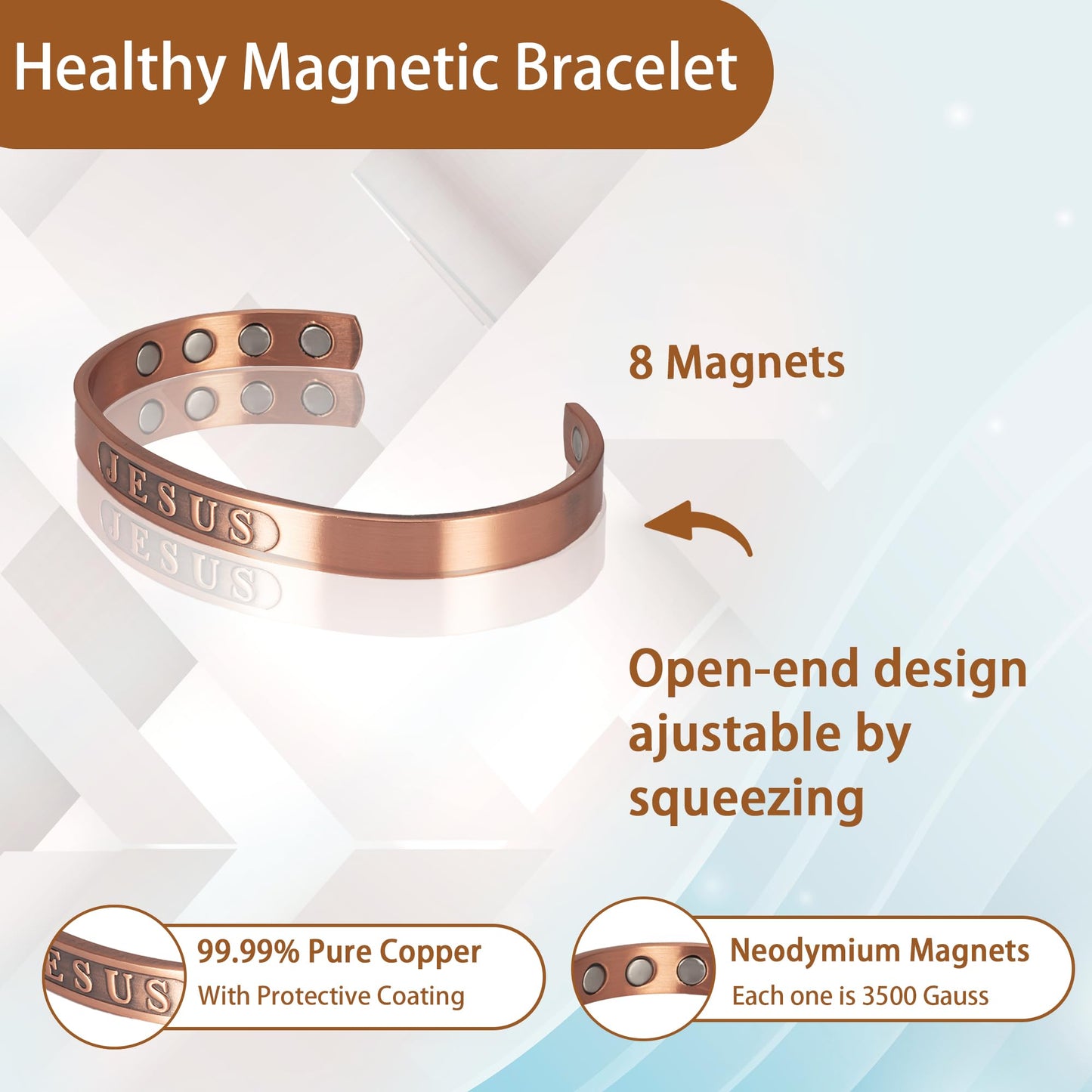 EnerCoppeX Copper Magnetic Bracelet for Women - Detox Jewelry with 3500 Gauss Magnet, Adjustable Cuff Bangle (Q)