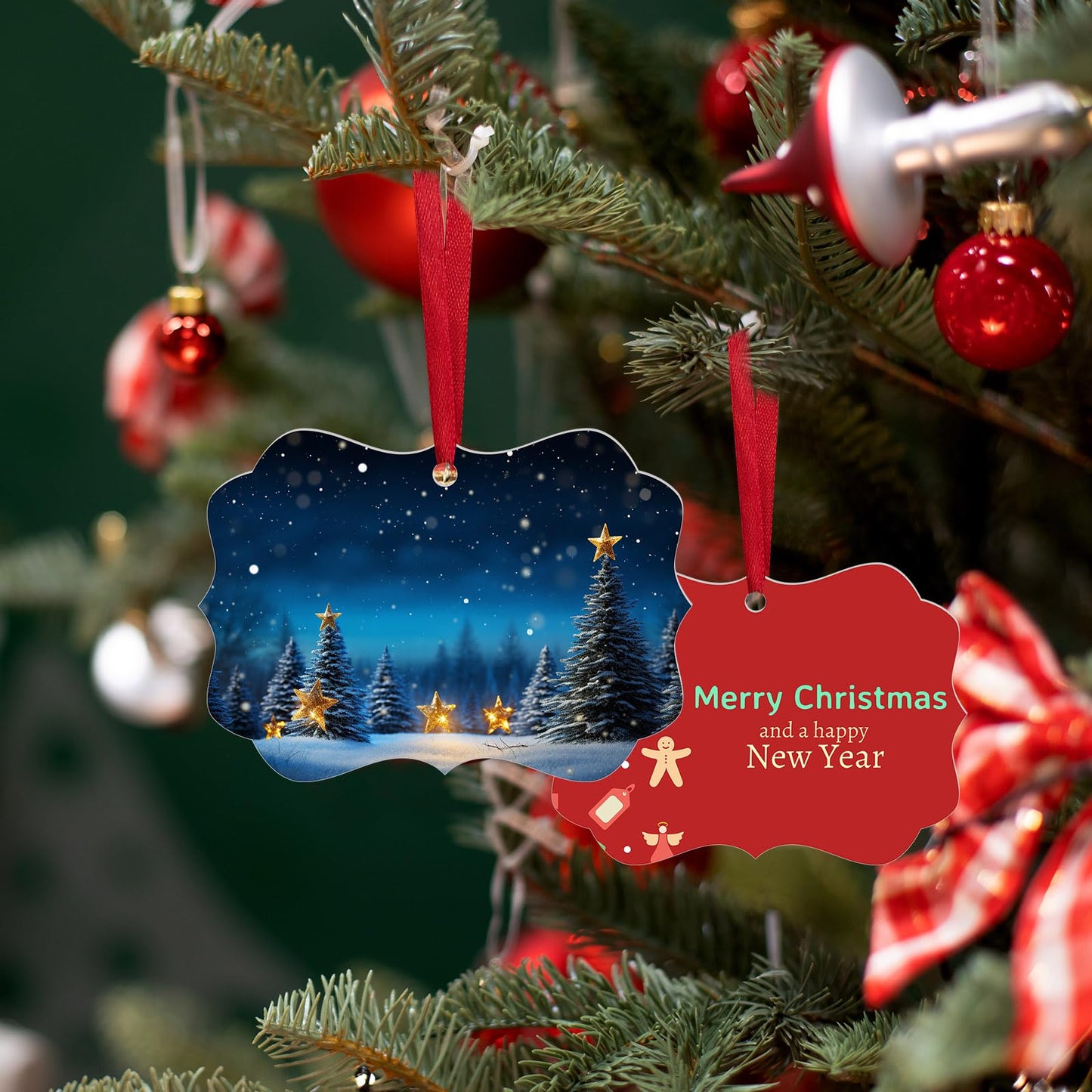 50 pcs Metal Christmas Ornaments,DIY Handmade Crafts Double Sided Sublimation Ornaments,3.9″ × 2.7″ Sublimation Christma Ornament Blanks for Christmas Tree Decor Blank Ornaments