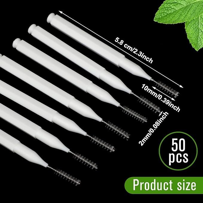 Patelai 50 Pieces Interdental Brush for Cleaner Braces Brush Toothpick Dental Tooth Flossing Head Oral Dental Hygiene Flosser Toothpick Cleaners Tooth Cleaning Tool(White)