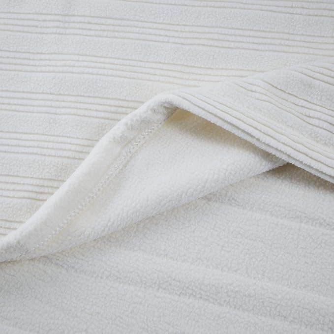 Serta Travis Fleece Ultra Soft Tri-Rib Textured Electric Blanket, Cozy and Snuggly Cover Fast Heating for Cold Weather, Auto Shut Off, Multi Heat Setting Controller, Queen, Cream