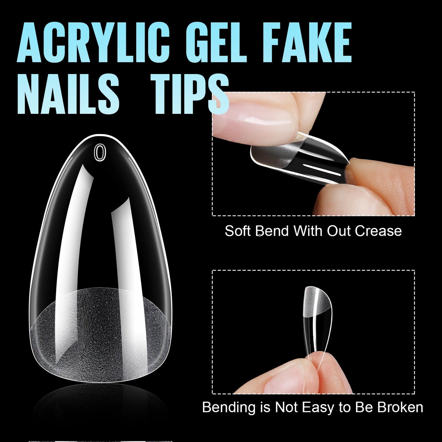 TOMICCA Medium Almond Nail Tips, 192Pcs 12 Sizes Acrylic Pre Buffed Medium Almond False Gel Tips, Full Cover Half Matte Nails for Nail Art Extension Press on Nails