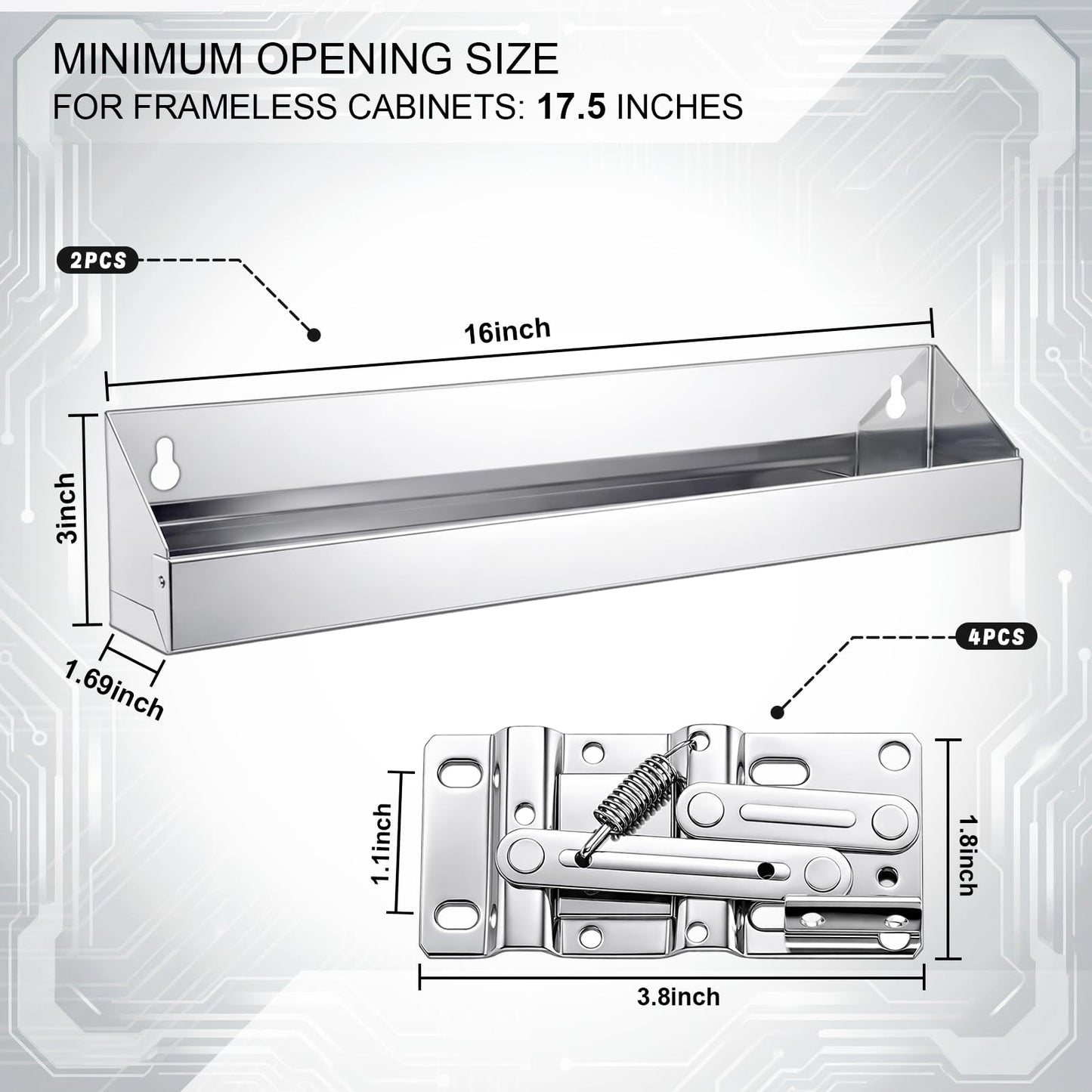 Yiyiring 2 Set 16 Inch Stainless Steel Sink Drawer Tip Out Tray Kit Include Tip-Out Sink Trays and Hinges Large Pull Out Storage Organizer for Kitchen Bathroom Base Cabinets