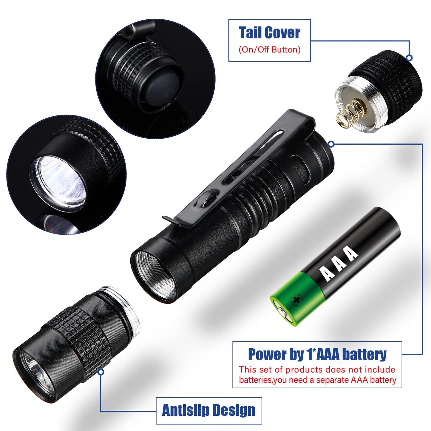 Hortsun 20 Pcs Mini Pen Light Flashlights Father Day Gifts for Men Pocket Flashlights Pen with Clip Small LED Handheld Slim Torches Without Battery(3.54 Inch,Black)