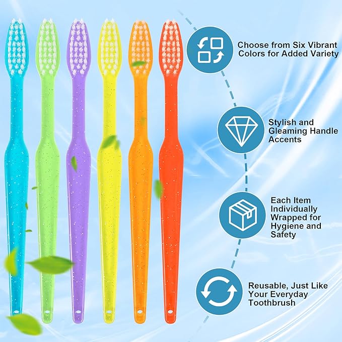 Disposable Toothbrush - Individually Wrapped Soft Nylon Bristles Manual Travel Toothbrushes for Adults Or Kids Bulk Multi Color (72 Pcs)