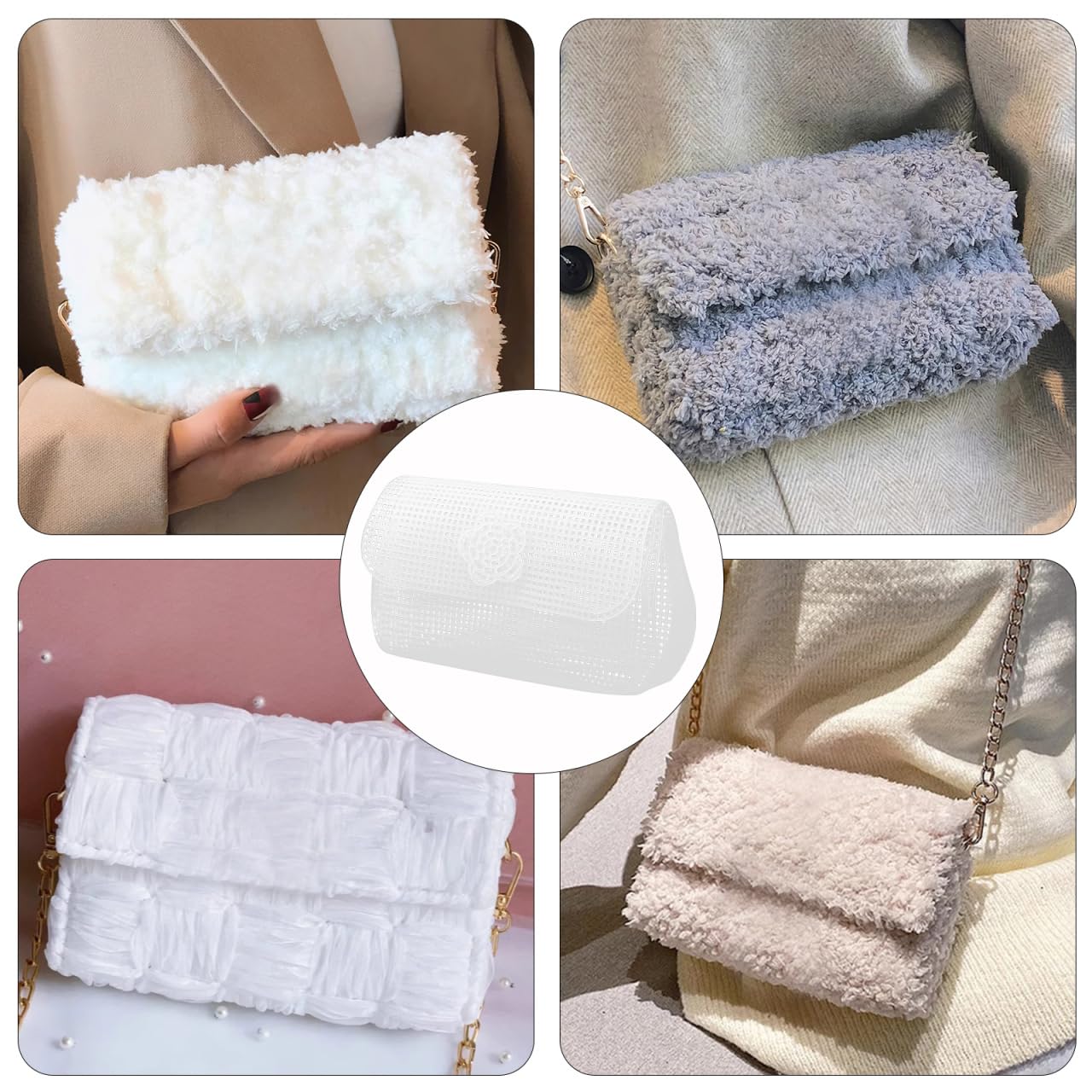 KALLORY 6Pcs DIY Plastic Mesh Canvas Sheets, Clear Plastic Mesh Sheet for Crochet Purse Making Embroidery Blank Needlepoint Canvas Craft Acrylic Yarn Crafting Knit Crochet Project
