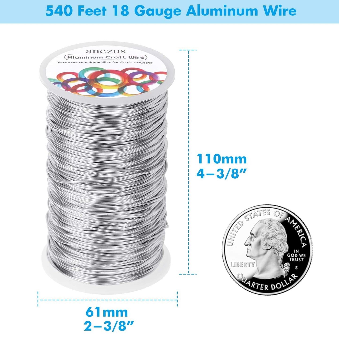 Anezus Bendable Craft Metal Wire - 540 Feet, 18 Gauge Flexible Beading Wire for Wreath Making, Jewelry Making, Floral (Silver, 1mm)
