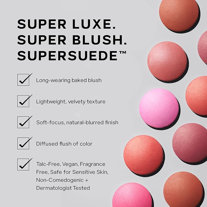 Saie SuperSuede Baked Blush - Talc-Free Powder Blush for All Day Wear - Enriched with Plant-Derived Squalane + Glycerin to Help Moisturize Dry Skin - Amore (0.1 Ounce)
